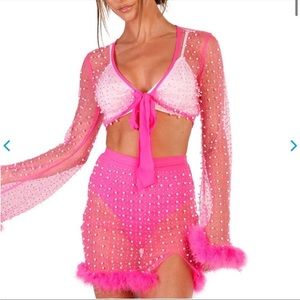IHeartRaves pink maribou mesh set